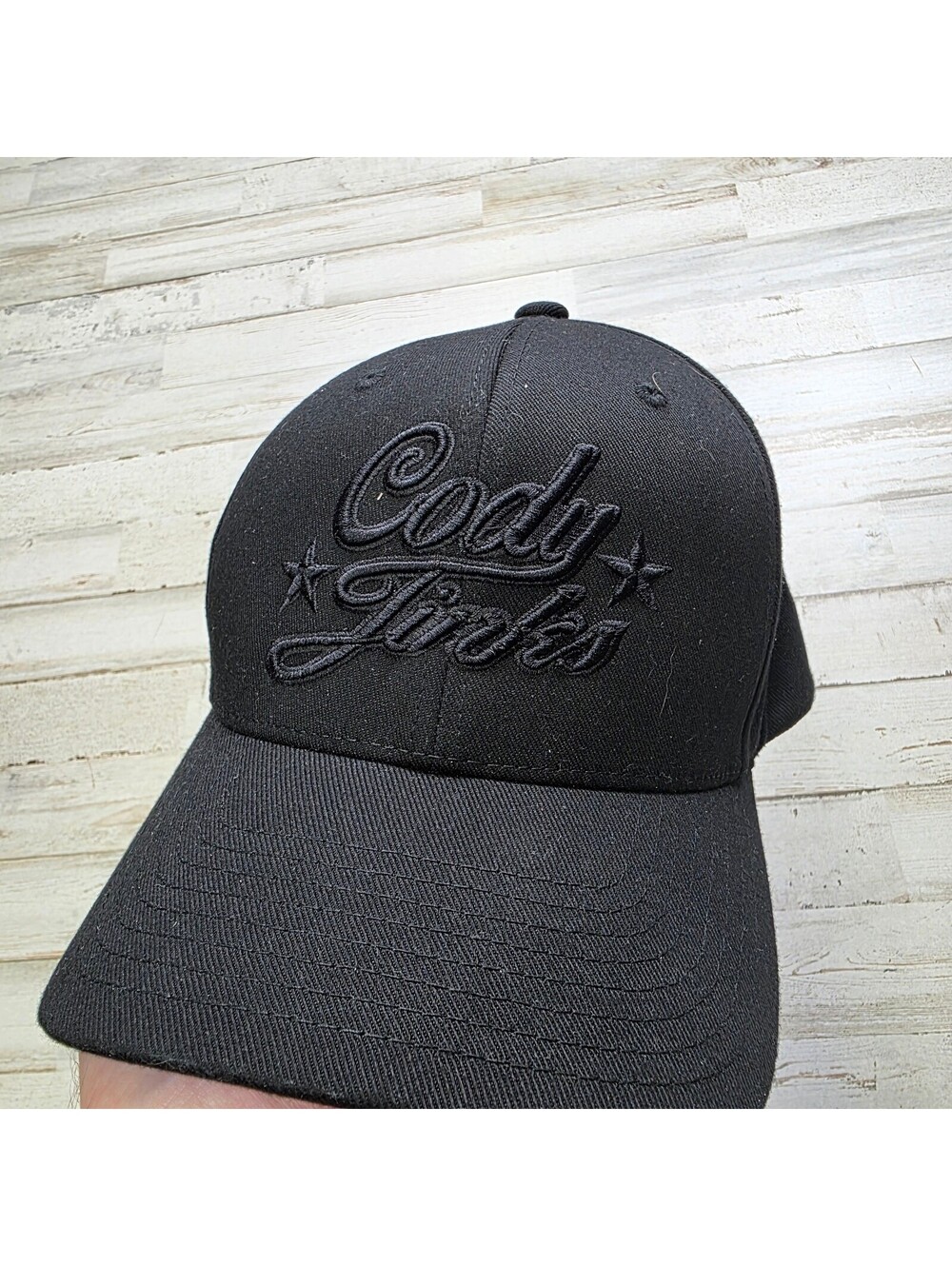 Cody James Black Flexfit Baseball Cap Hat S/M Embroidered Logo Stretch Western